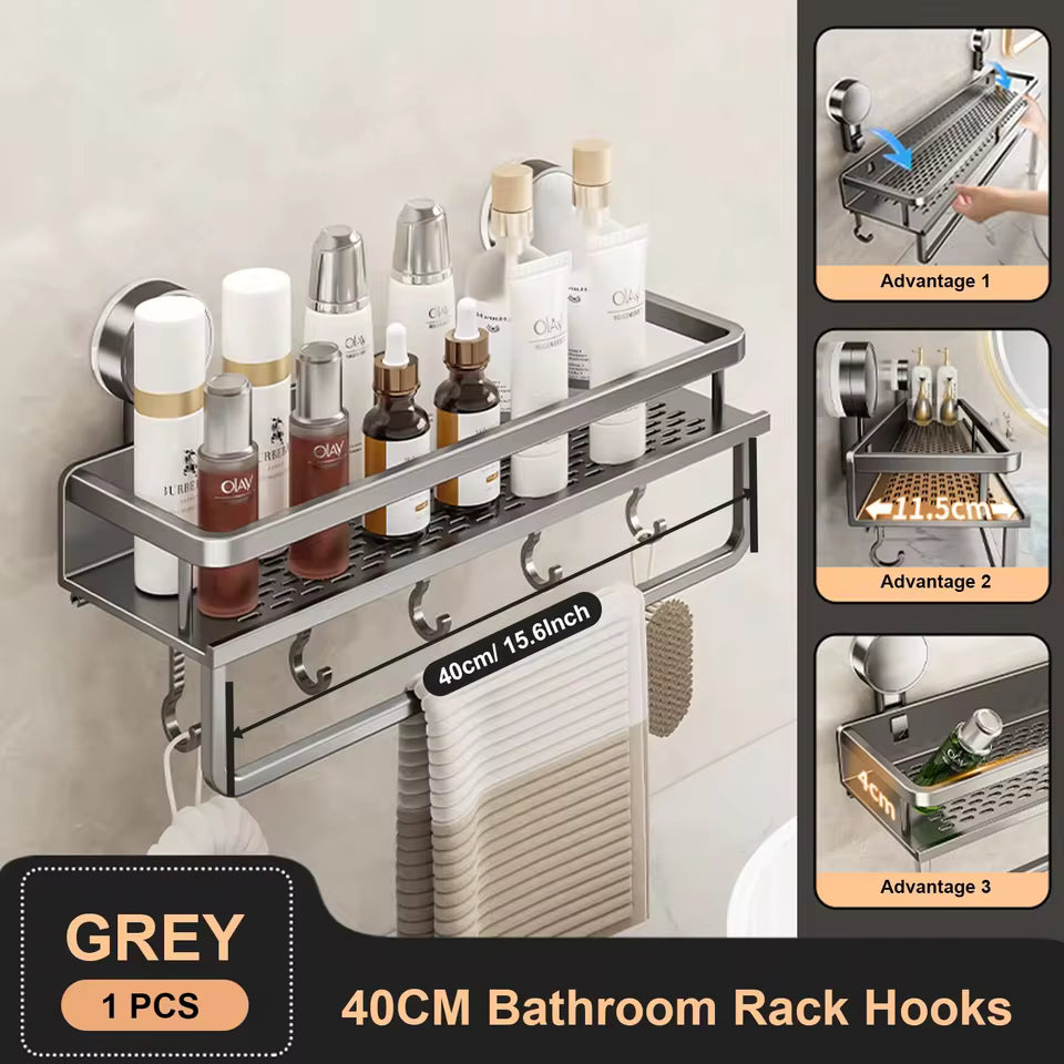 Space Aluminum Suction Cup Shower Rack – Space-Saving Accessibility + No-Punch Wall Mount by Inovia Store