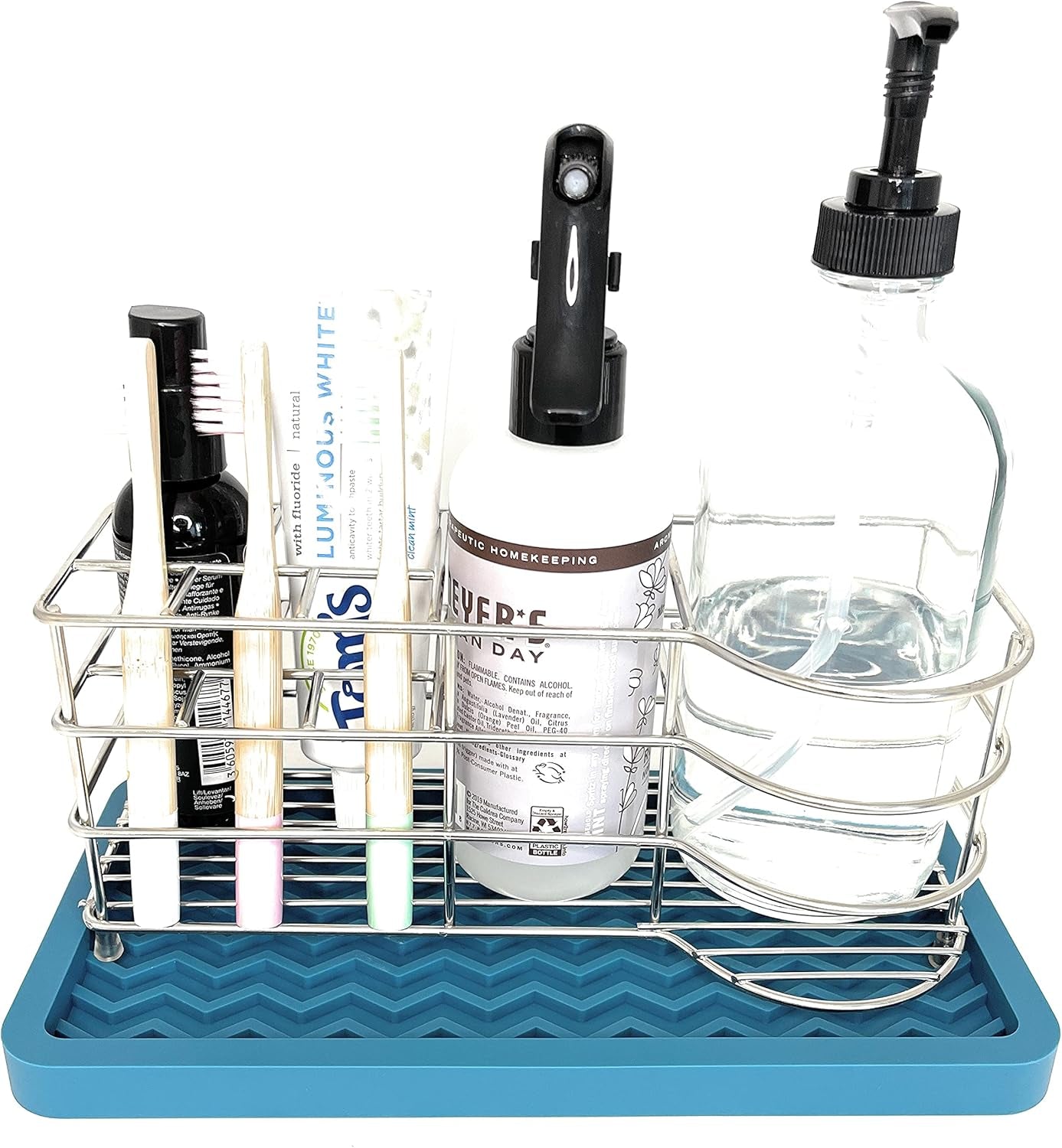 Happitasa Silicone Kitchen Sink Organizer Tray and Sponge Holder | Zigzag Style (COOL GREY, 10" X 5.25")