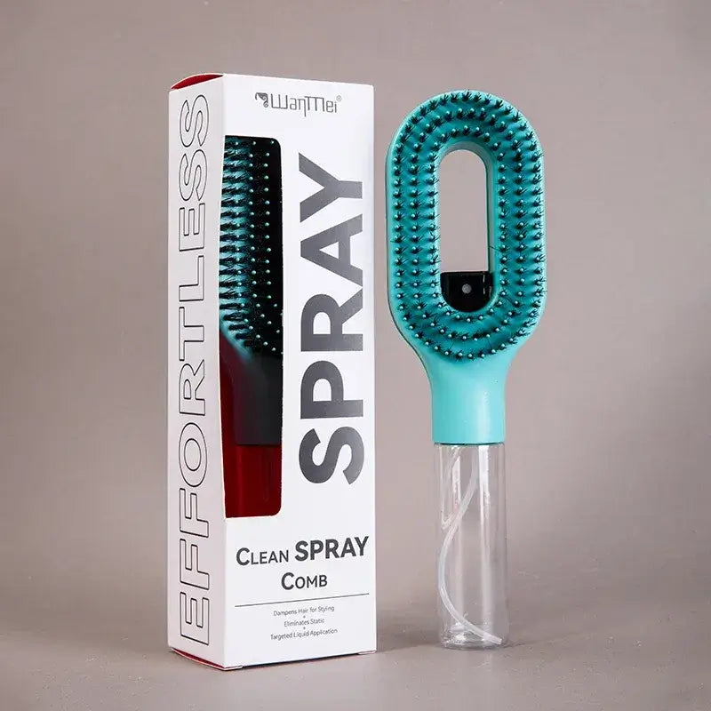 2-in-1 Spray Comb – Pain-Free Detangling for Smooth Hair turquoise spray comb with bristles and integrated bottle