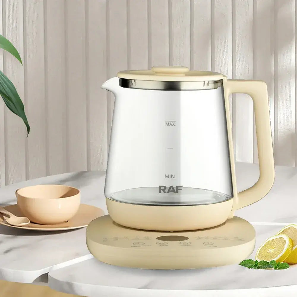 1.5L cordless electric glass kettle fast boil with transparent design and 360° base, perfect for quick tea or coffee.