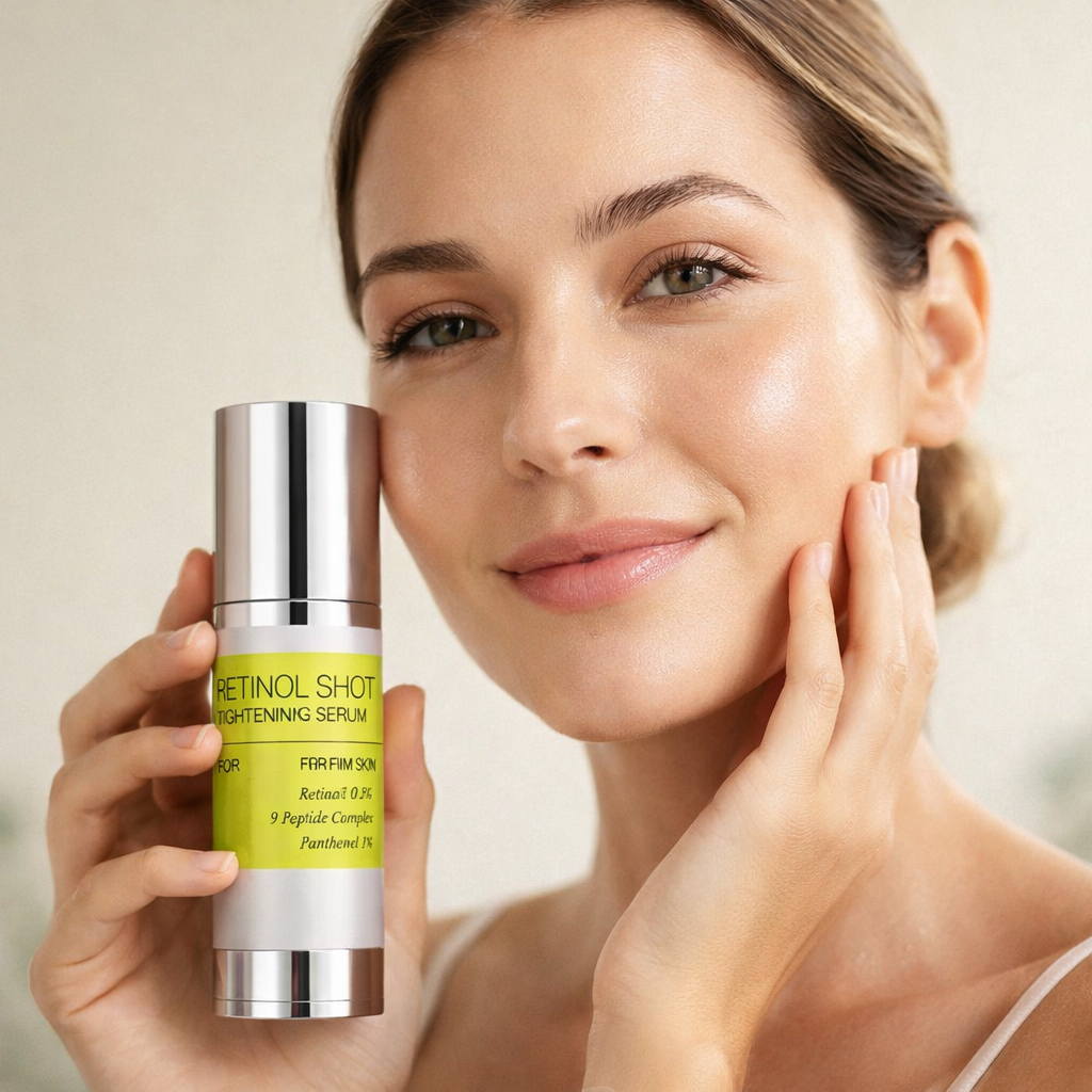 Girl Holding Retinol Serum Bottle