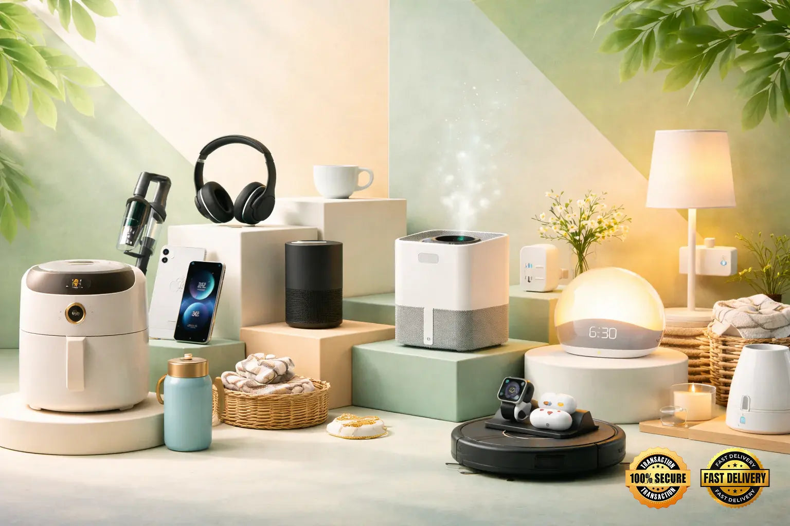 New Arrivals: latest smart home gadgets—air fryer, robot vacuum, speakers, headphones, lamp, and more.