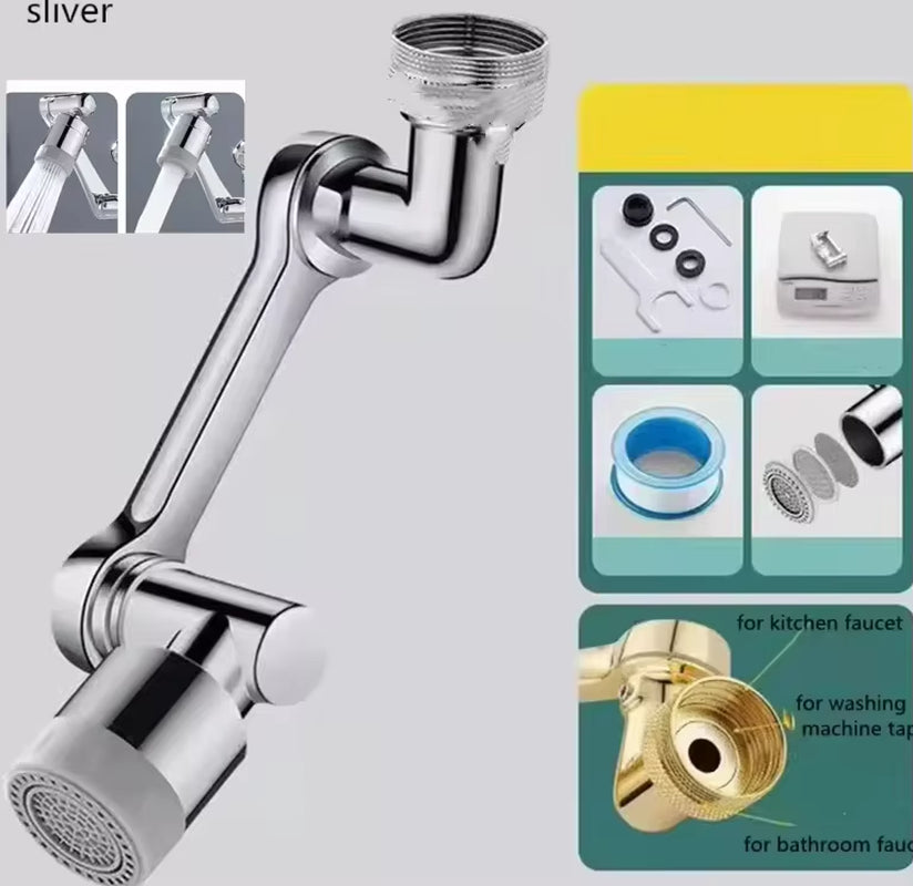 AquaTwist™ 1080° Rotating Faucet Sprayer – Universal Metal Tap Extender with Aerator Nozzle & 22/24mm Adaptor