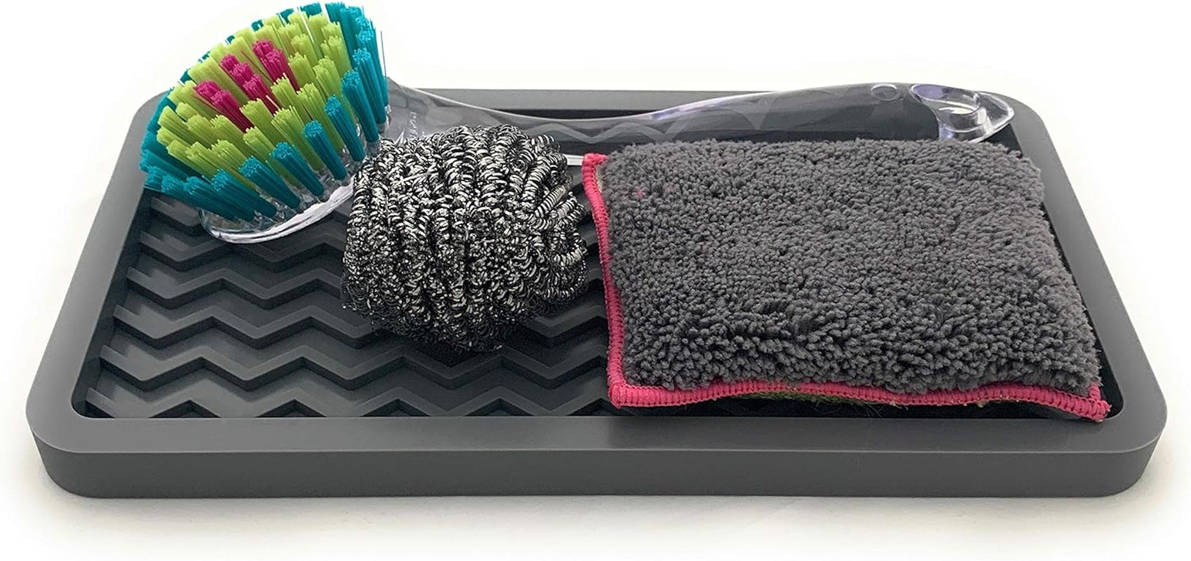 Happitasa Silicone Kitchen Sink Organizer Tray and Sponge Holder | Zigzag Style (COOL GREY, 10" X 5.25")
