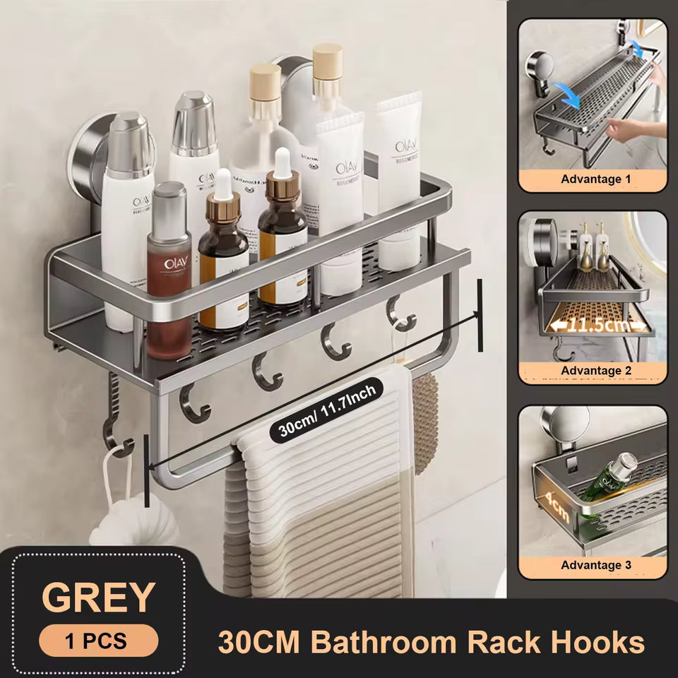 Space Aluminum Suction Cup Shower Rack – Space-Saving Accessibility + No-Punch Wall Mount by Inovia Store