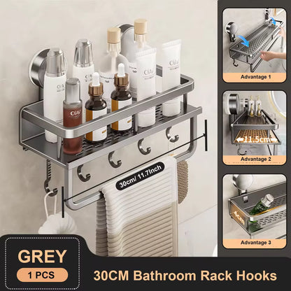 Space Aluminum Suction Cup Shower Rack – Space-Saving Accessibility + No-Punch Wall Mount by Inovia Store