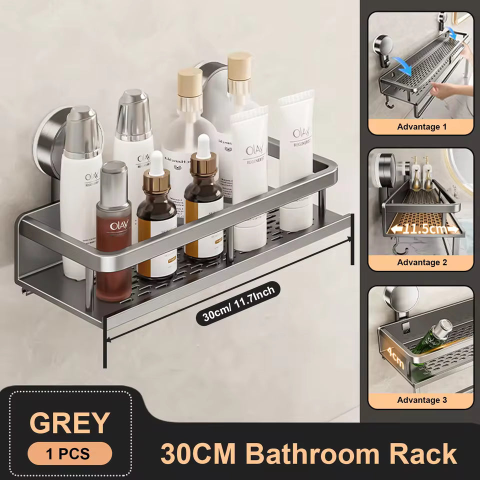 Space Aluminum Suction Cup Shower Rack – Space-Saving Accessibility + No-Punch Wall Mount by Inovia Store