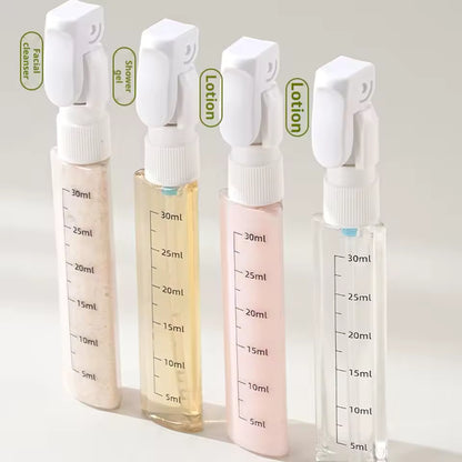 4 In 1 Travel Refillable Leak Proof Bottle Set 30ml - four 30ml leakproof travel bottles with pump for shampoo, lotion, sunscreen, toiletries
