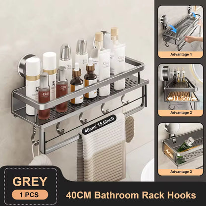 Space Aluminum Suction Cup Shower Rack – Space-Saving Accessibility + No-Punch Wall Mount by Inovia Store