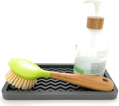 Happitasa Silicone Kitchen Sink Organizer Tray and Sponge Holder | Zigzag Style (COOL GREY, 10" X 5.25")