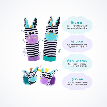 Baby Wrist & Foot Rattle Set – Boost Sensory Development (0–24 Months) colorful plush animal wrist and foot rattles for baby