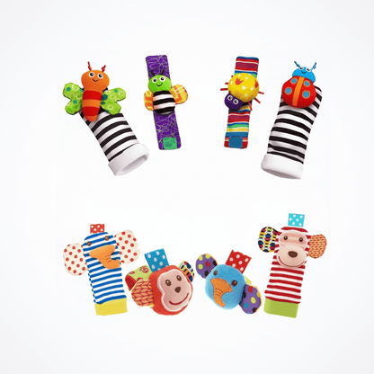 Baby Wrist & Foot Rattle Set – Boost Sensory Development (0–24 Months) colorful plush animal wrist and foot rattles for infants