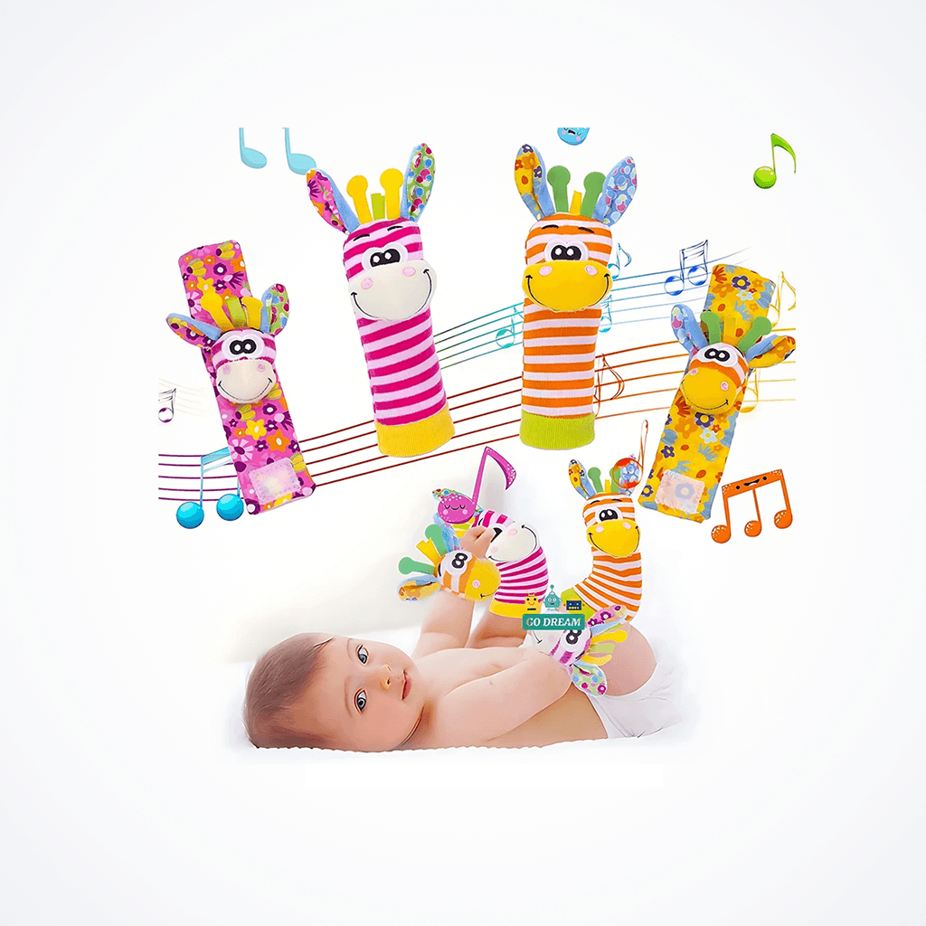 Baby Wrist & Foot Rattle Set – Boost Sensory Development (0–24 Months) plush animal wrist and foot rattles for infants