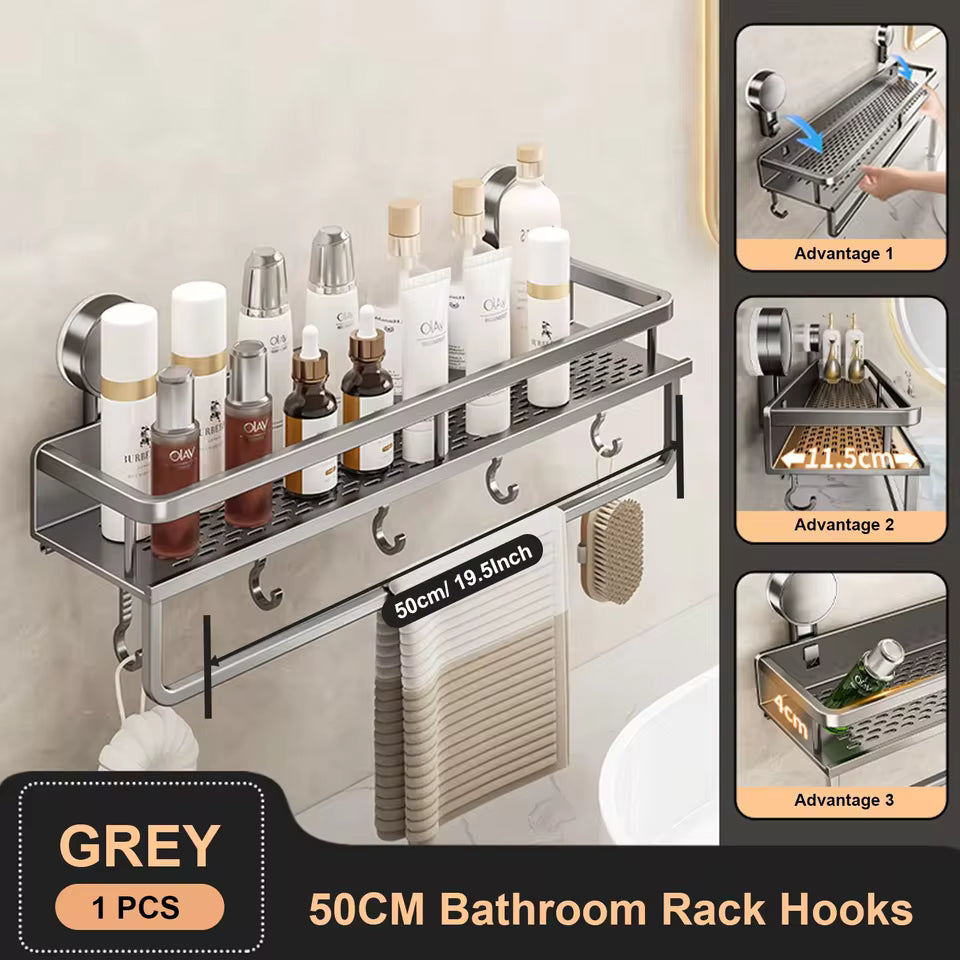 Space Aluminum Suction Cup Shower Rack – Space-Saving Accessibility + No-Punch Wall Mount by Inovia Store