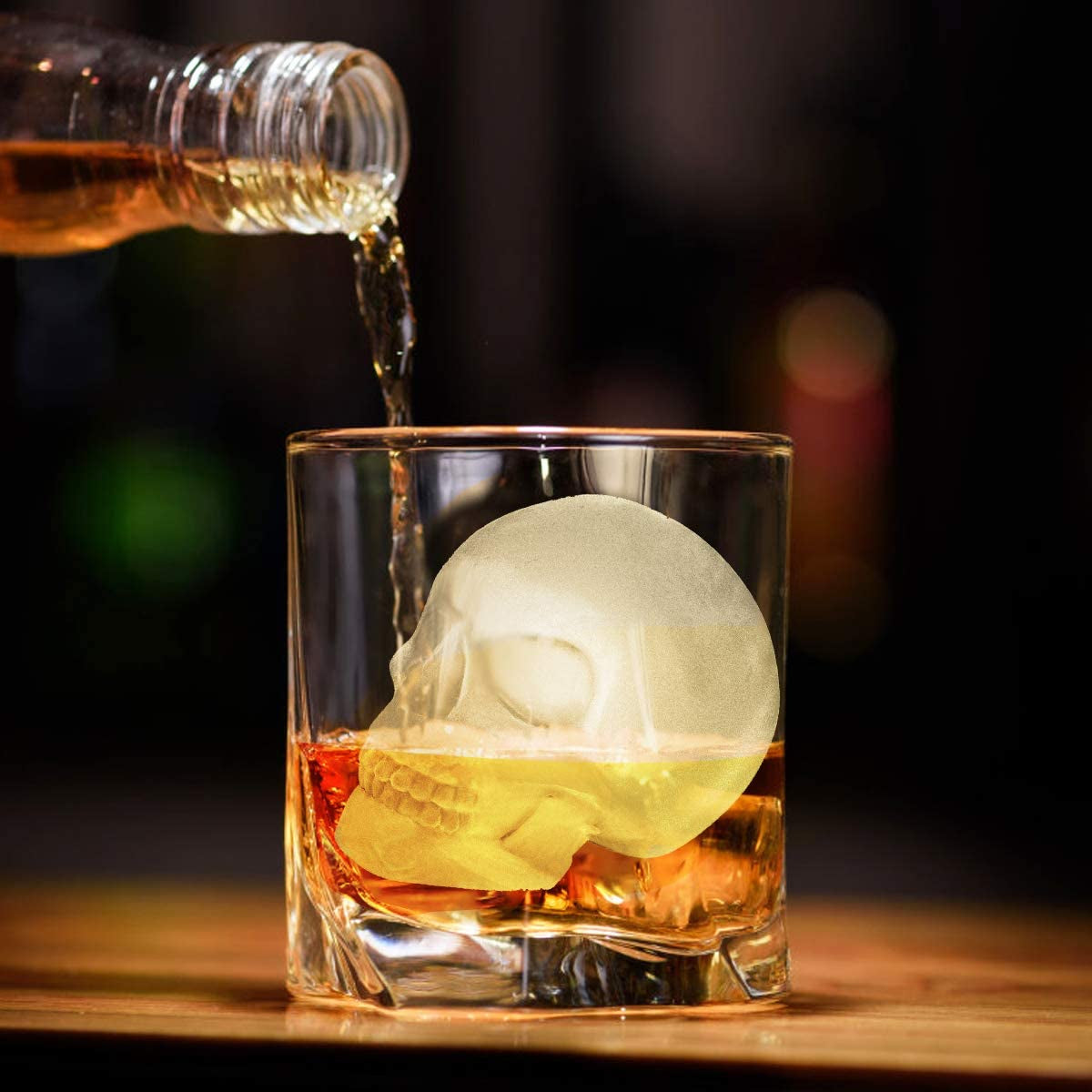 Extra Large 3D Skull Ice Cube Mold Silicone Ice Molds for Whiskey Skull Ice Cube Trays with Funnel for Big Mouth Cup Skull Ice Maker with Resin Chocolate Sugar Whiskey Ice Mold for Parties