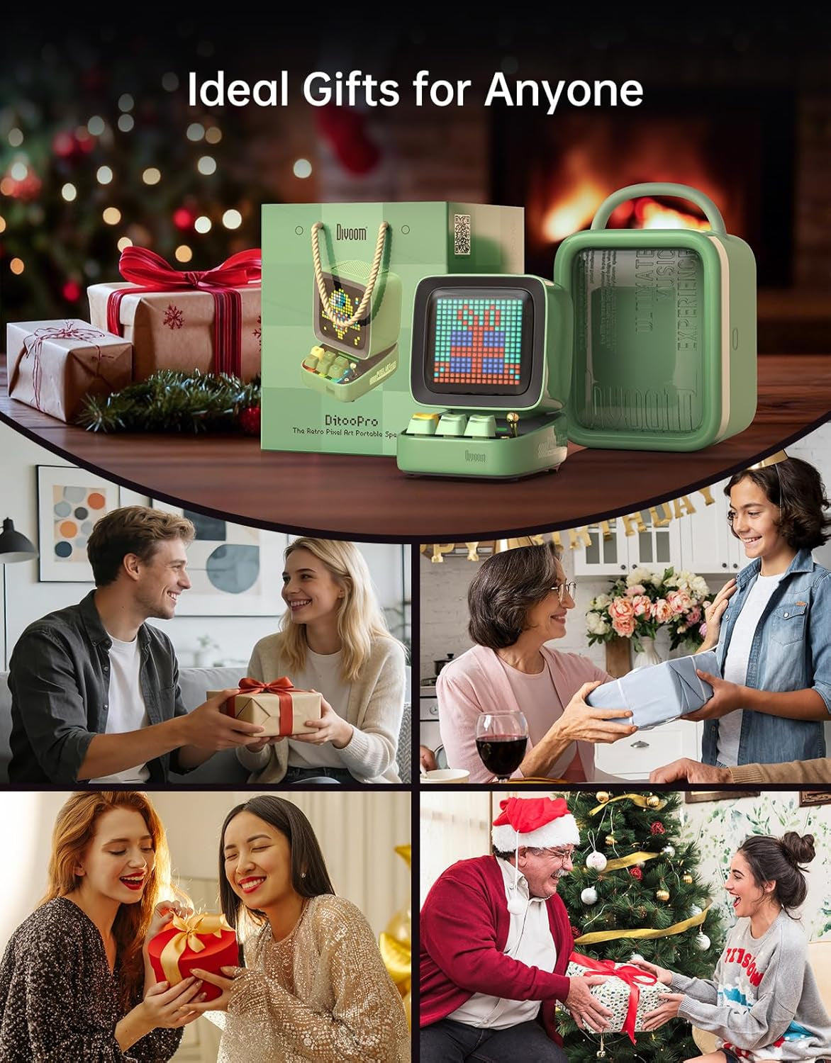 Ditoo Programmable Pixel Art Led-Bluetooth-Speaker Showing-Clock Emoji DIY Design for Home Wedding Party Decoration with Wireless App Control (Green)