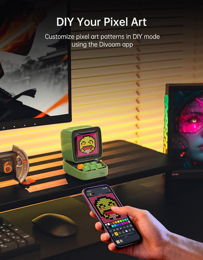 Ditoo Programmable Pixel Art Led-Bluetooth-Speaker Showing-Clock Emoji DIY Design for Home Wedding Party Decoration with Wireless App Control (Green)