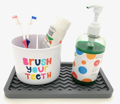 Happitasa Silicone Kitchen Sink Organizer Tray and Sponge Holder | Zigzag Style (COOL GREY, 10" X 5.25")