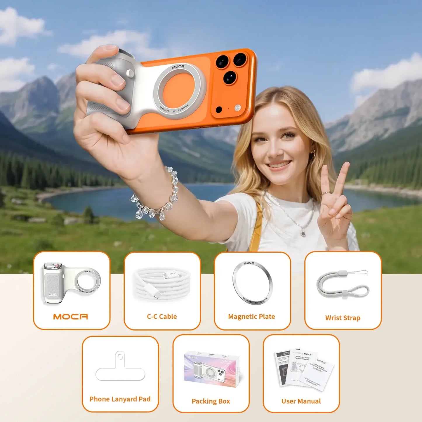 Magnetic Phone Grip With Remote Control and Handle Stabilizer — one-handed magnetic phone camera grip with Bluetooth remote for steady shots