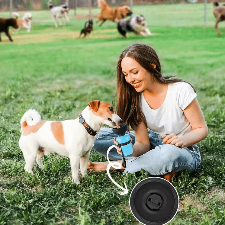 Keep Your Dog Hydrated Anywhere – 520ml Portable Foldable Water Bottle, woman using portable foldable dog water bottle outdoors