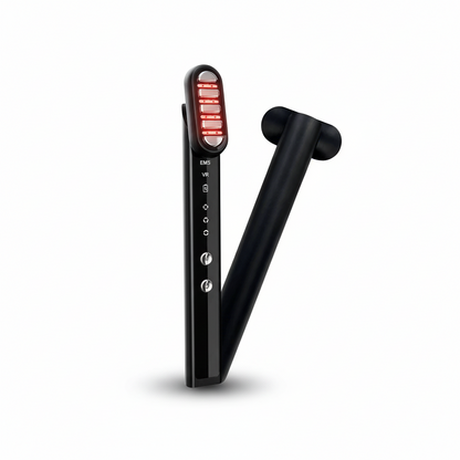Red Light Therapy Wand for Face & Anti-Aging Device shown from a side angle, featuring LED lights and control buttons.