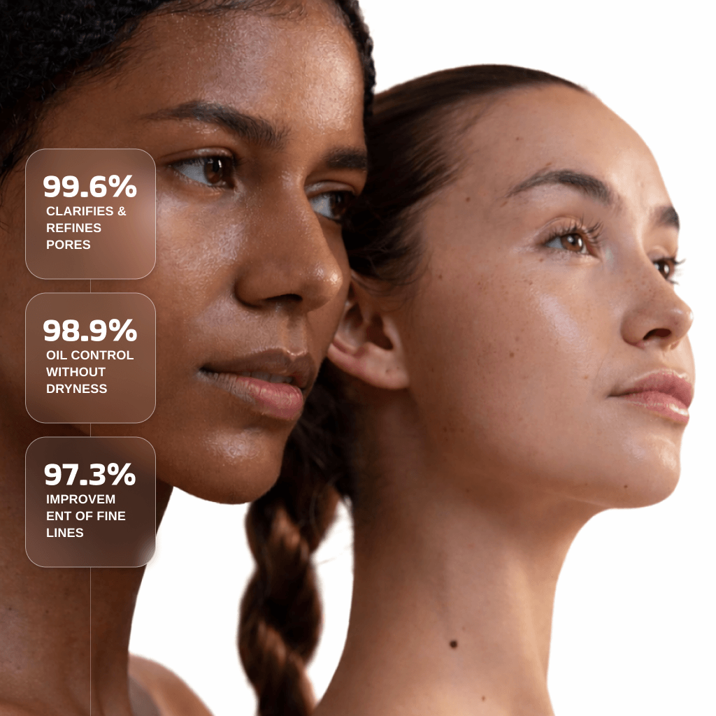 Two women showcasing the benefits of a Red Light Therapy Wand for Face & Anti-Aging Device, highlighting skin improvements.