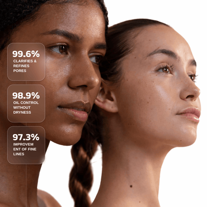 Two women showcasing the benefits of a Red Light Therapy Wand for Face & Anti-Aging Device, highlighting skin improvements.