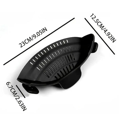Pot Strainer – Mess-Free Draining + Clip-On Adjustable Stainless Steel, black clip-on adjustable stainless steel pot strainer for pots pans bowls
