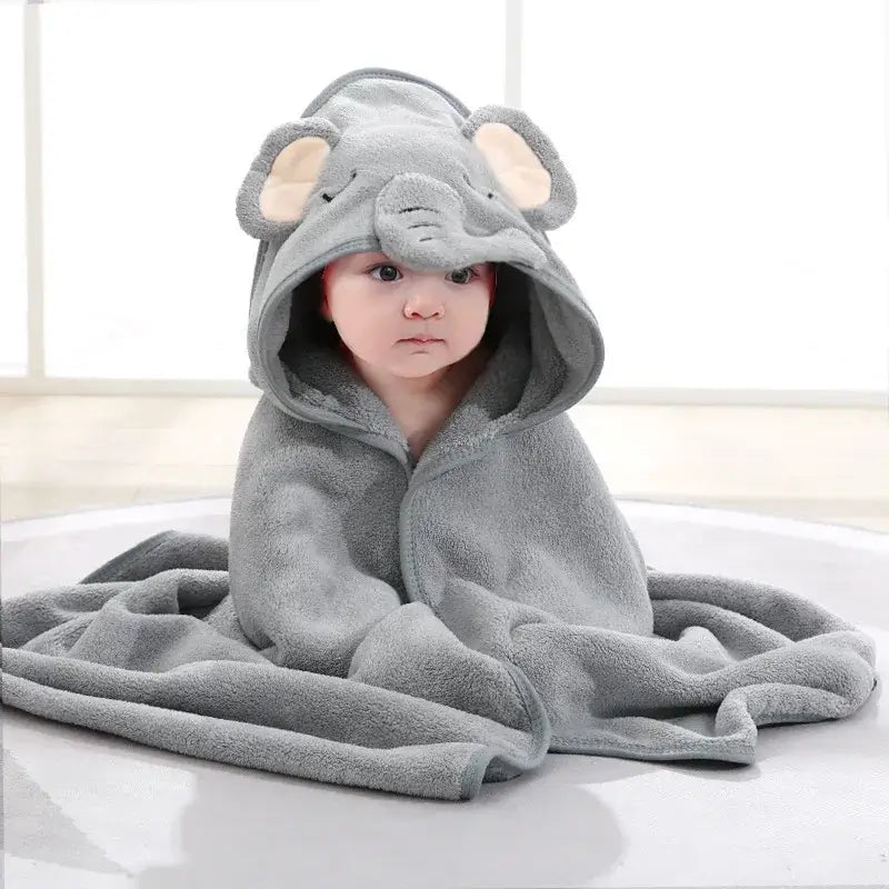 Baby Bath Towel – Luxuriously Ultra-Soft For Delicate Baby Skin + Hooded Design, 80x80 cm — gray elephant hooded baby towel