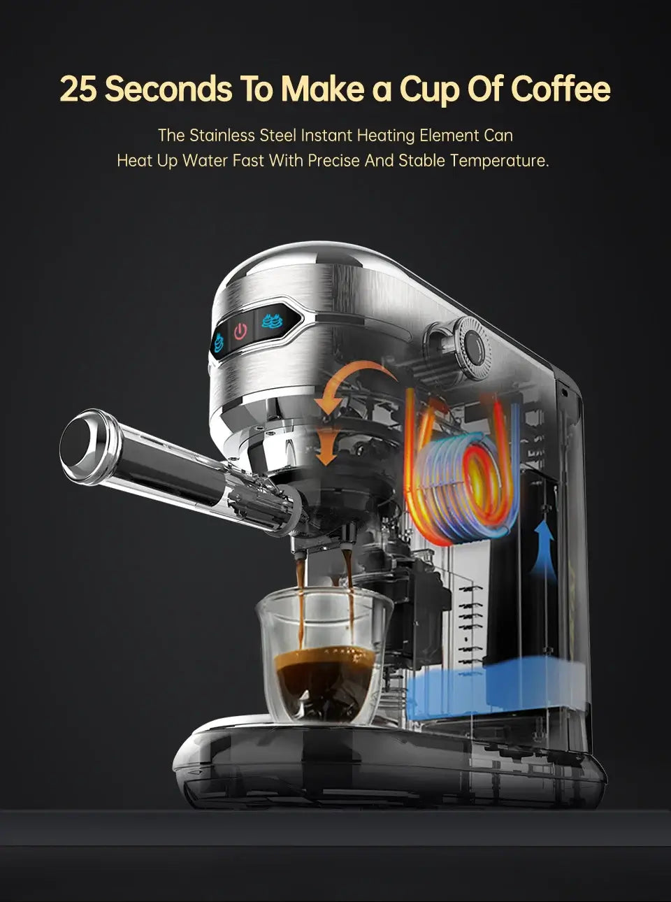 Espresso Machine – Cafe-Quality Espresso With Dense Crema And Rich Body + ESE Pod Compatible stainless steel 20-bar compact machine