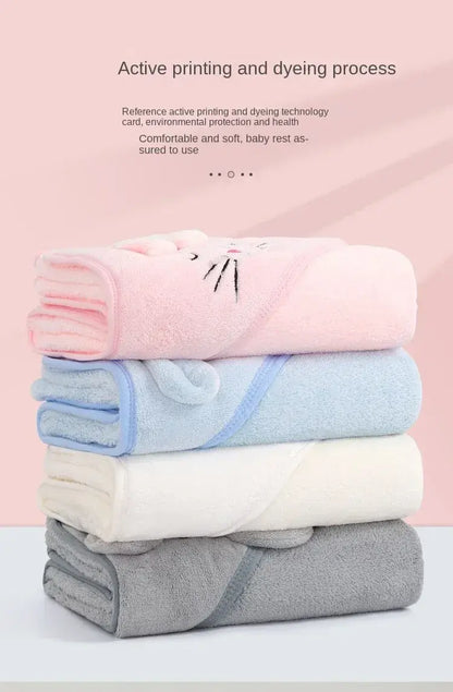Baby Bath Towel – Luxuriously Ultra-Soft For Delicate Baby Skin + Hooded Design, 80x80 cm - stack of pink blue white gray hooded baby towels