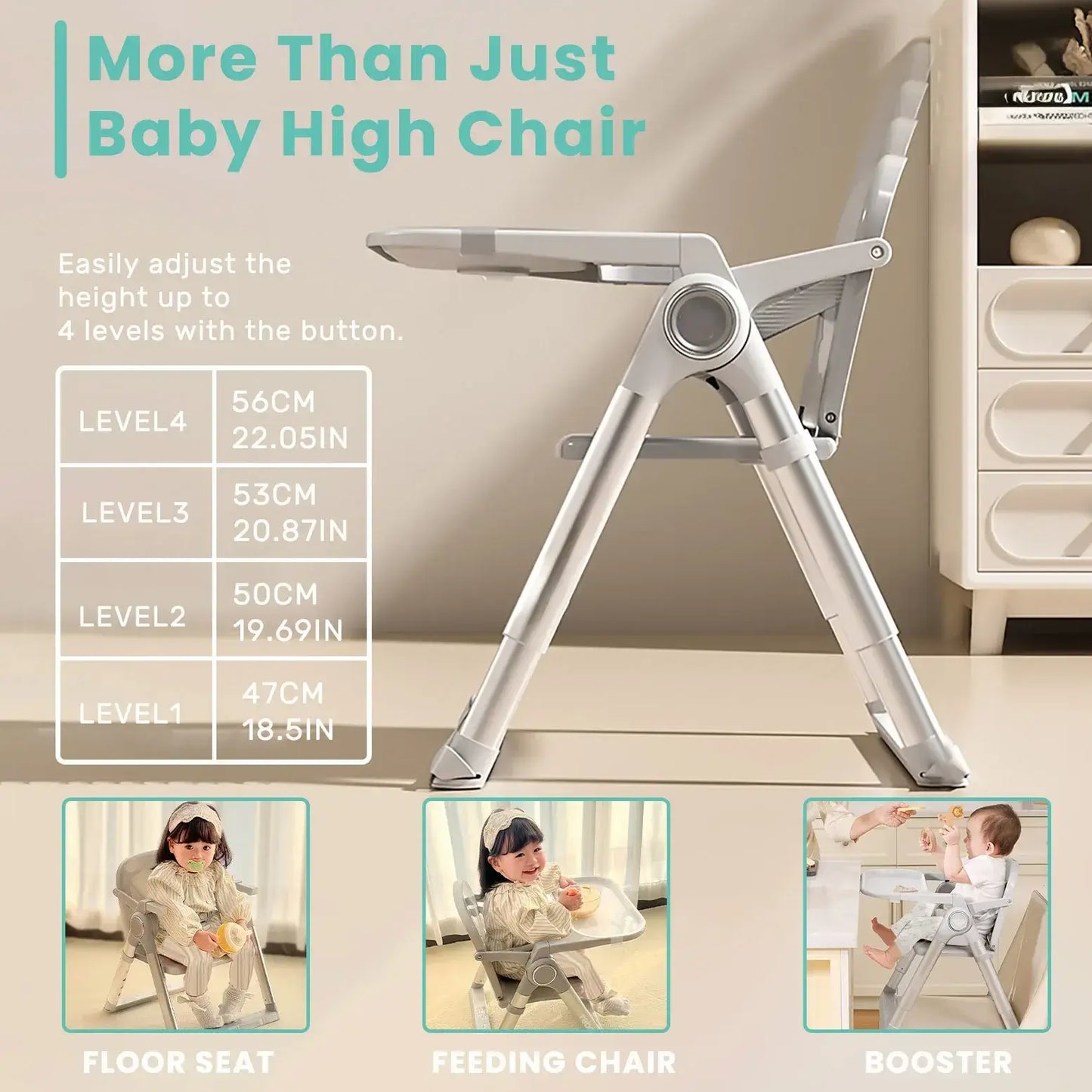 Baby Booster Seat – Mess-Free Dining + Foldable Portable High Chair For 6 Months To 3 Years, adjustable 4-level foldable travel booster