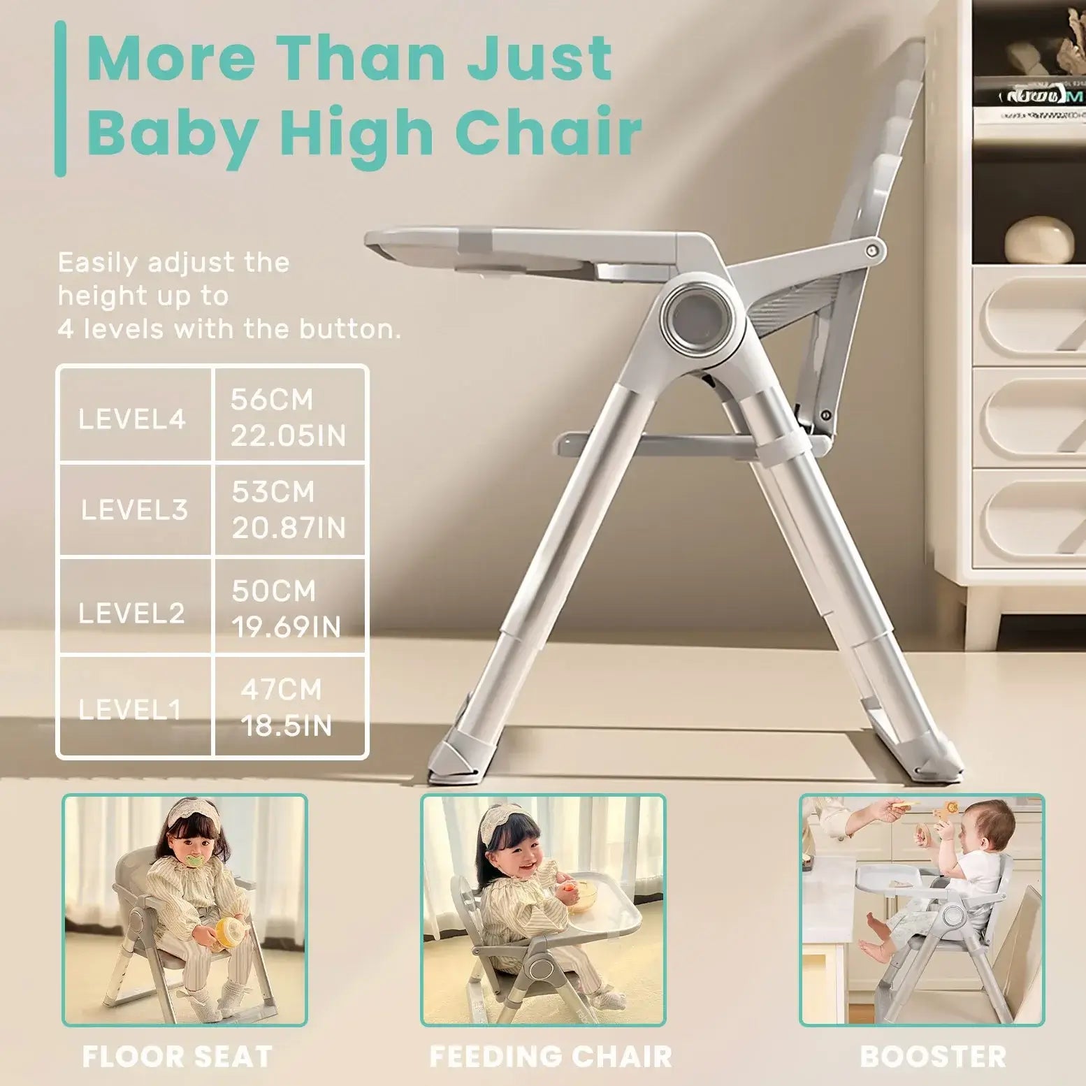 Baby Booster Seat – Mess-Free Dining + Foldable Portable High Chair For 6 Months To 3 Years, adjustable 4-level foldable travel booster