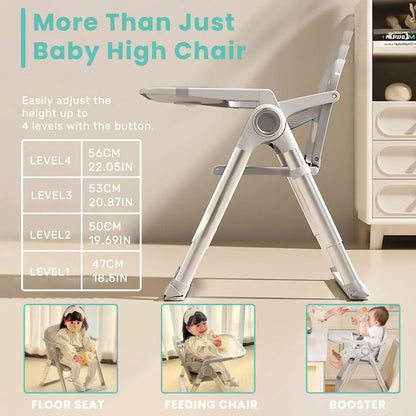 Baby Booster Seat – Mess-Free Dining + Foldable Portable High Chair For 6 Months To 3 Years, adjustable 4-level foldable travel booster