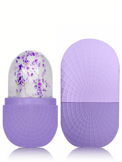 Premium Face Ice Roller For Face And Eyes – Cooling + Leak-Proof Silicone Ice Mold purple silicone ice roller with floral ice