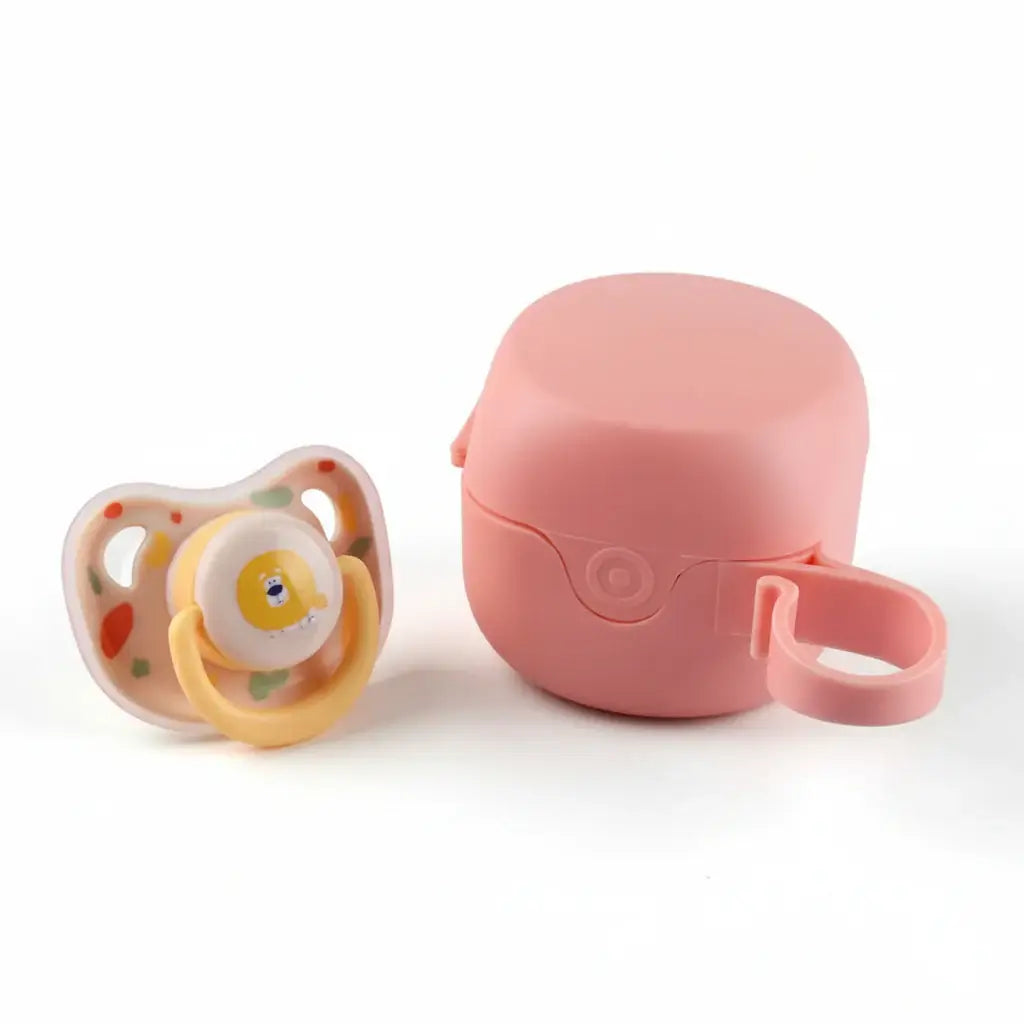 Baby Pacifier Silicone Standard Mouth BPA-Free For Newborns – Mess-Free On-The-Go + Portable Box pink silicone pacifier with portable storage case