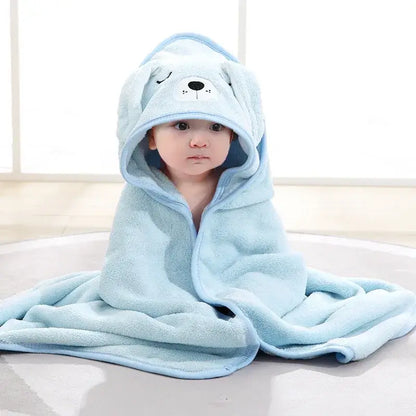 Baby Bath Towel – Luxuriously Ultra-Soft For Delicate Baby Skin + Hooded Design, 80x80 cm — blue hooded towel on baby