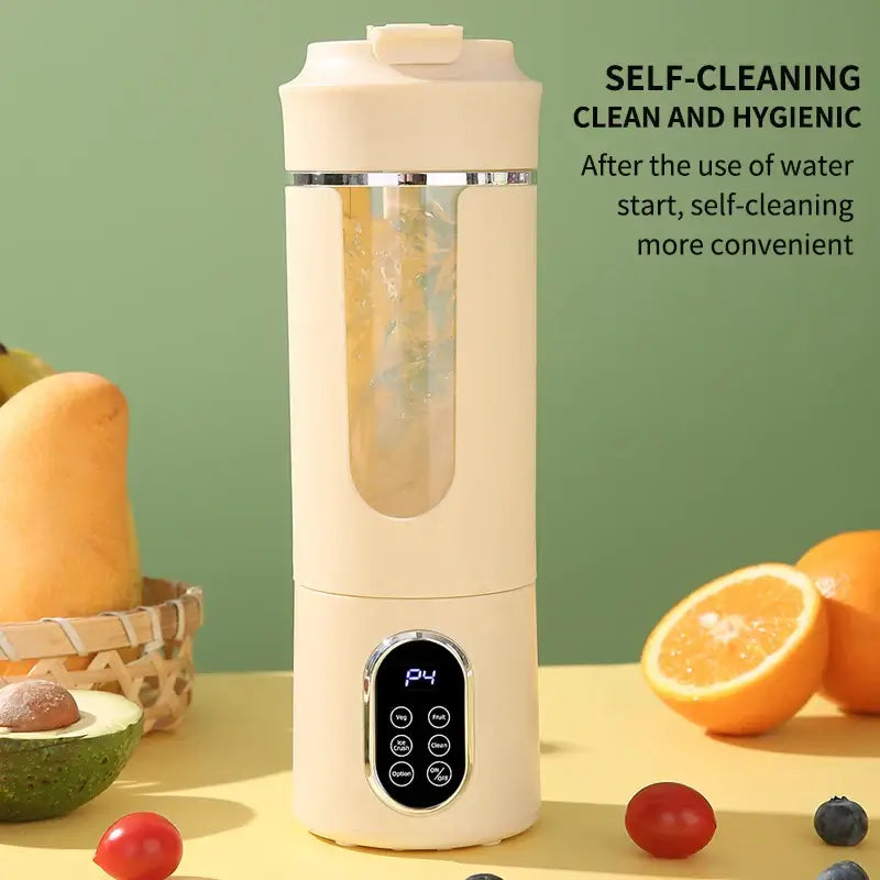 usb rechargeable juicer cup - Effortless Blending Anywhere with self-cleaning feature and surrounding fruits.