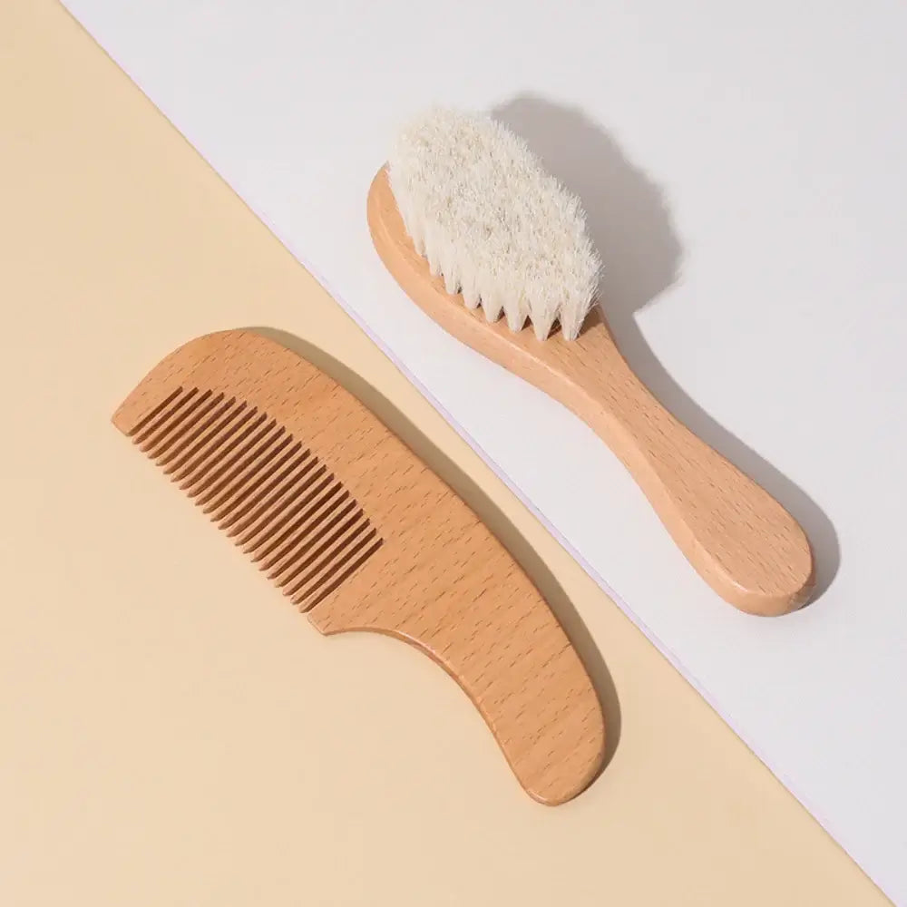 Newborn Hair Brush – Gentle On Delicate Scalp + Soft Goat Bristles, Wooden Construction wooden baby brush and comb set with ultra-soft goat bristles