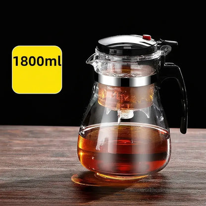 Glass Teapot 1L – Rich Aroma + One-Click Filter System, 1L heat-resistant glass teapot with built-in one-click filter