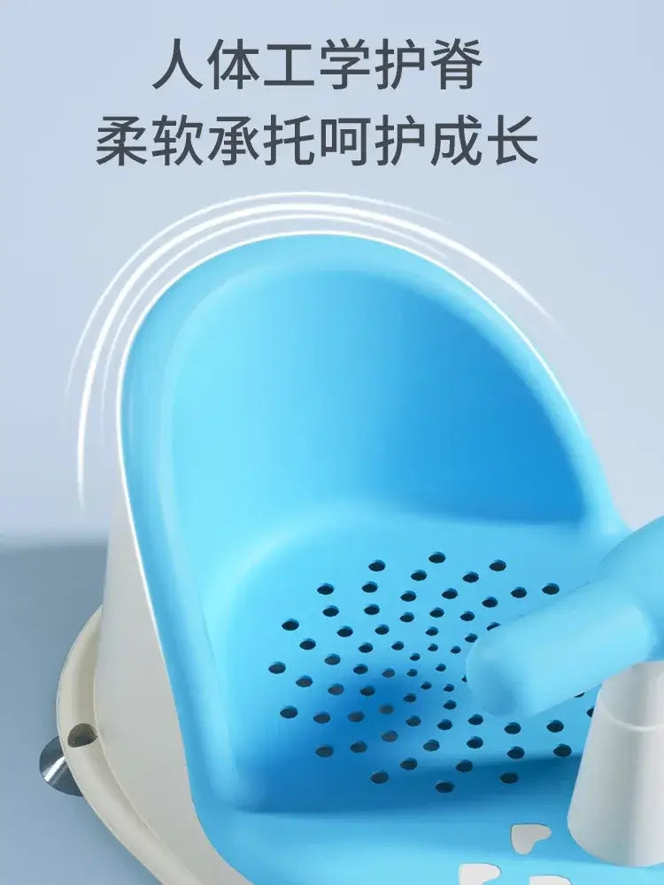Anti-Slip Baby Bath Seat With Suction Cup Base and Detachable Armrests showing ergonomic design and comfortable backrest.