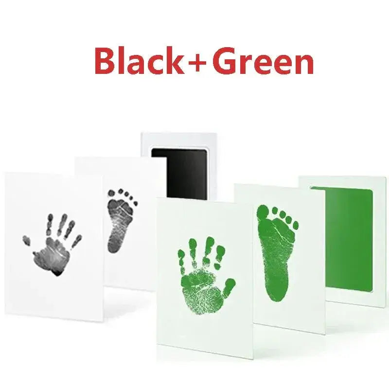 Baby Inkless Handprint Kit for Keepsakes – Mess-Free Prints + No-Touch Inkless Printing showing black and green hand and foot keepsake prints