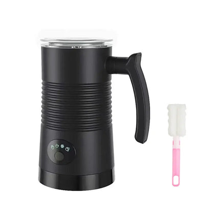 Milk Frother - Café-Quality Foam In Seconds + 4-In-1 black electric automatic rotary milk frother with handle and cleaning brush