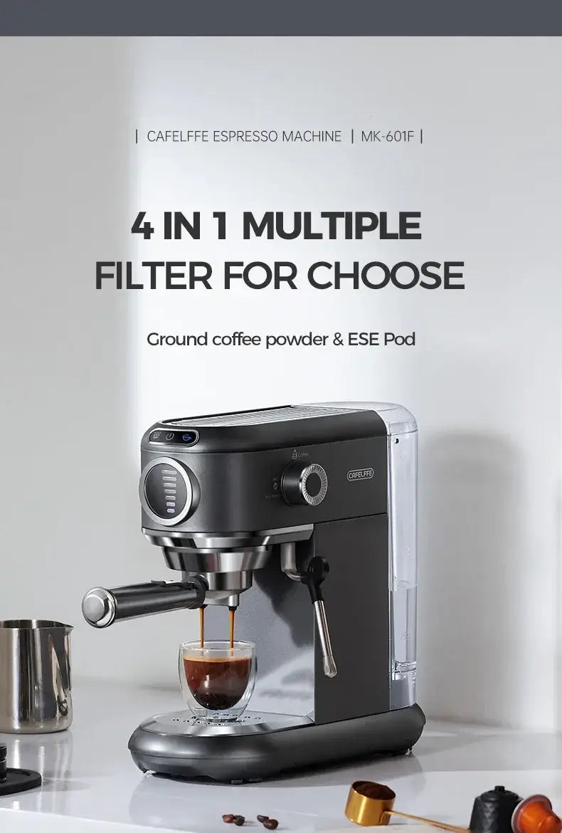 Espresso Machine – Cafe-Quality Drinks + 4-In-1 Capsule Pod NES ESE Ground Coffee compact stainless steel 2-cup 4in1 espresso maker