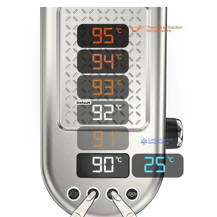 Semi Automatic Espresso Machine – Temperature Adjustable + 20 Bar Extraction front panel display showing adjustable extraction and steam temperatures