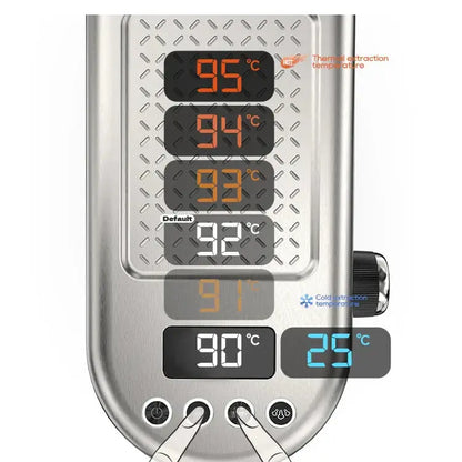 Semi Automatic Espresso Machine – Temperature Adjustable + 20 Bar Extraction front panel display showing adjustable extraction and steam temperatures