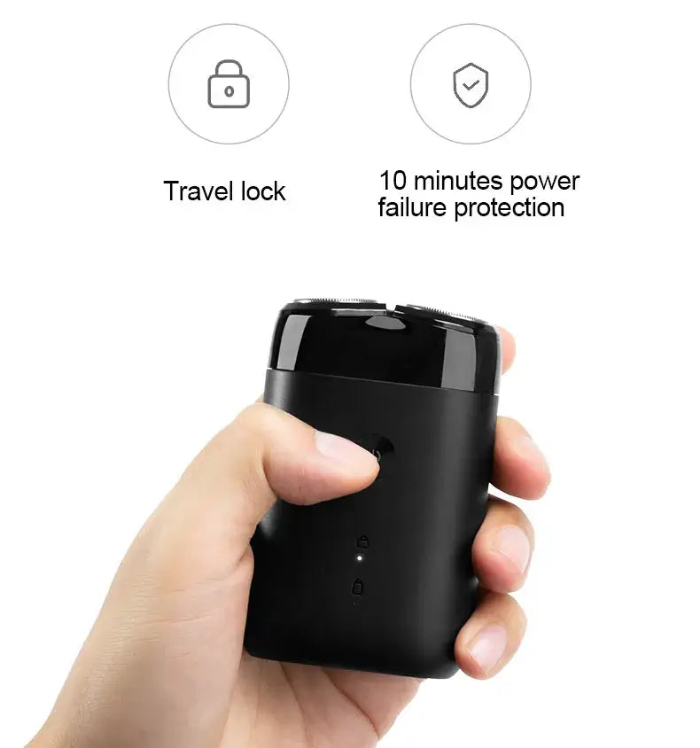 Hand-held XIAOMI MIJIA S100 twin-blade electric shaver, USB rechargeable, black.