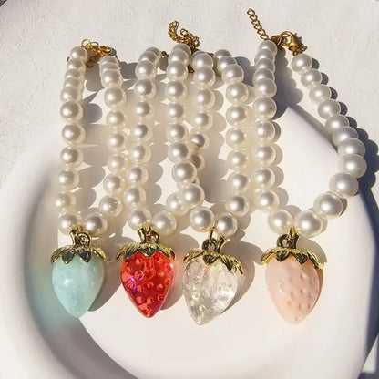 Pet Collar With Pearl Necklace - Pet-Safe Comfort + Lightweight Resin Design For Everyday Wear delicate pearl necklace collar with strawberry pendants for kittens and dogs