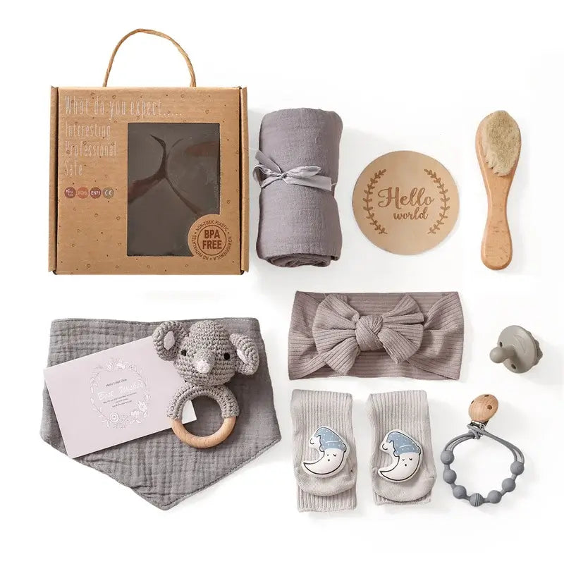 Baby Bath Set Blanket Wooden Brush Newborn Milestones Monthly Cards Bath Toys for Babies Infant Photograph Props Birth Gifts Box by Inovia Store
