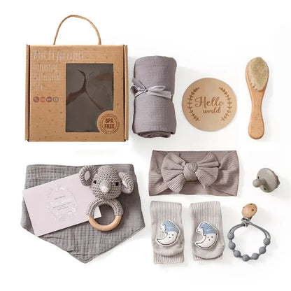 Baby Bath Set Blanket Wooden Brush Newborn Milestones Monthly Cards Bath Toys for Babies Infant Photograph Props Birth Gifts Box by Inovia Store